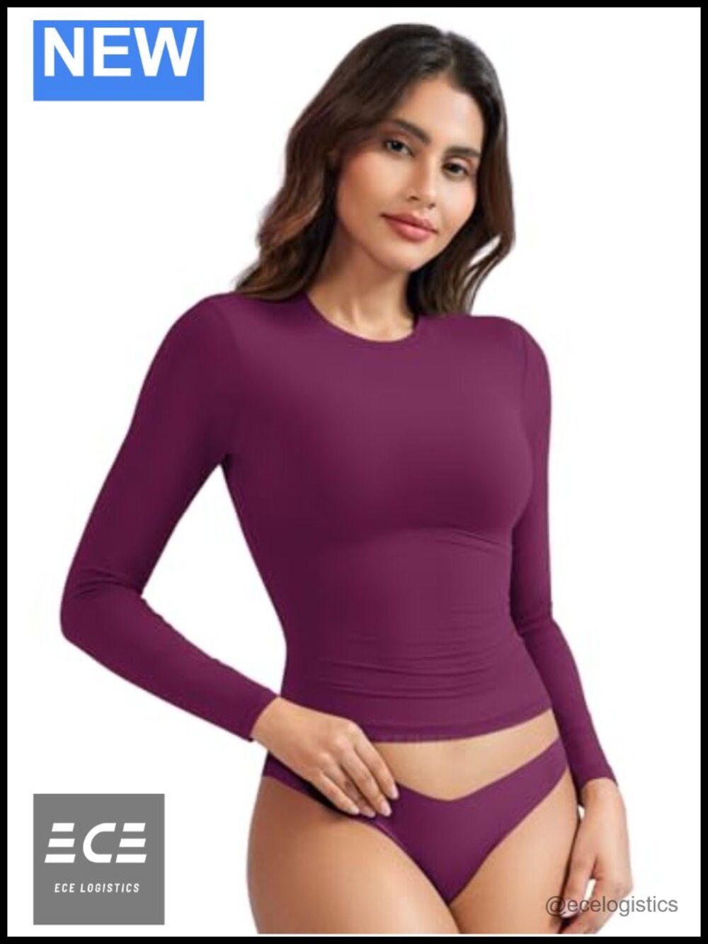 YEOREO Long Sleeve Crew Neck Slim Fit Basic Tee Women Stretch Top